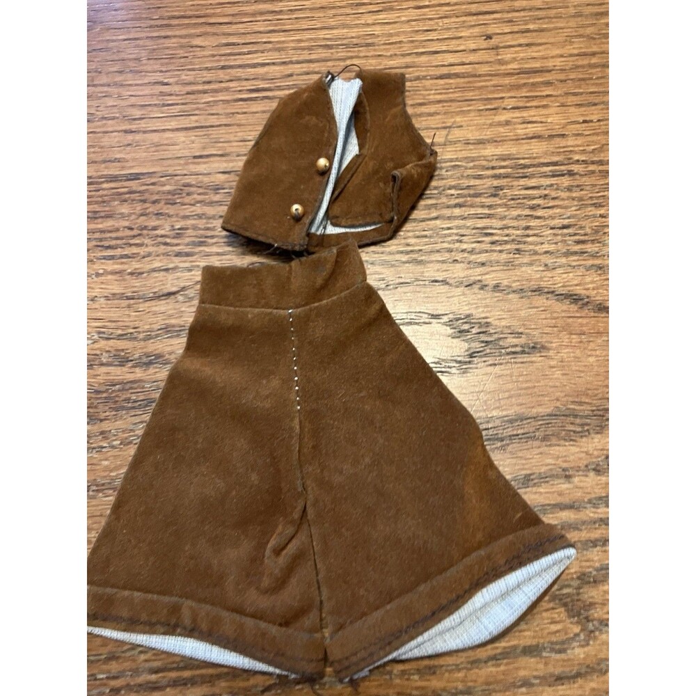 Vintage 70s Mod Barbie Doll Clone Outfit Brown faux suede vest & coulottes pants